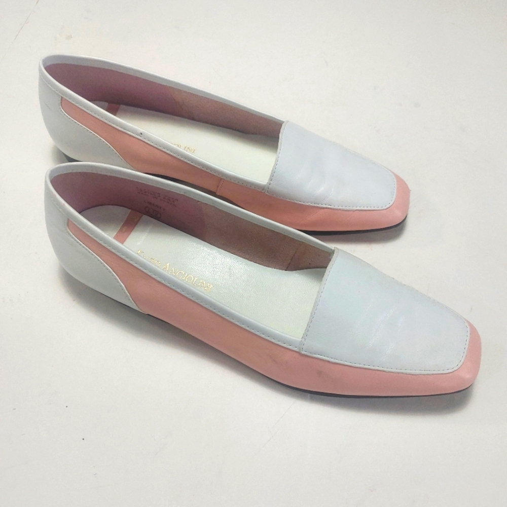 Chic Two-Tone Loafers in White and Pink by Enzo Angiolini Size 7.5M